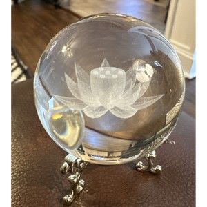 3D Laser Engraved Glass Ball Healing Glass Decor Lotus Flower Mini 2.5” B1